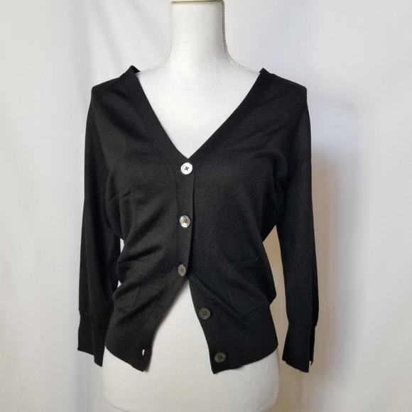 Banana Republic Silk Blend V-neck Black Cardigan with Pockets size Large - Picture 6 of 9